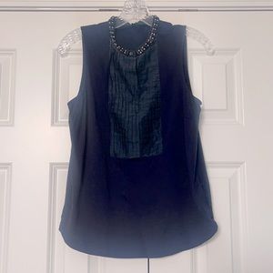 J.Crew Navy Jeweled Neck Sleeveless Top